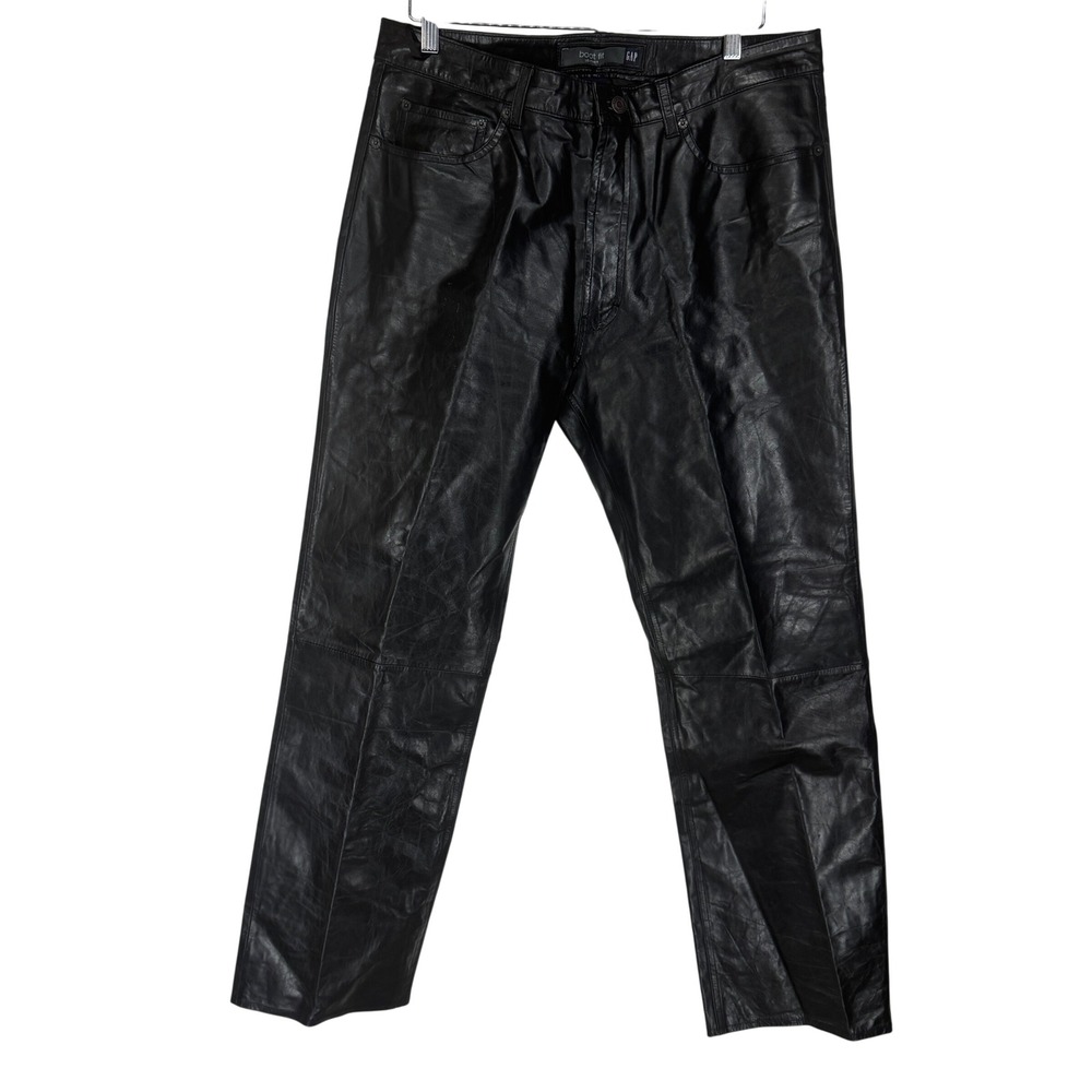Vintage Gap Y2K Leather Boot Fit Pants 35x32 Black 2000 Biker Rock Punk Goth